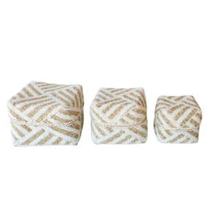Natural & white stripe beaded offering basket