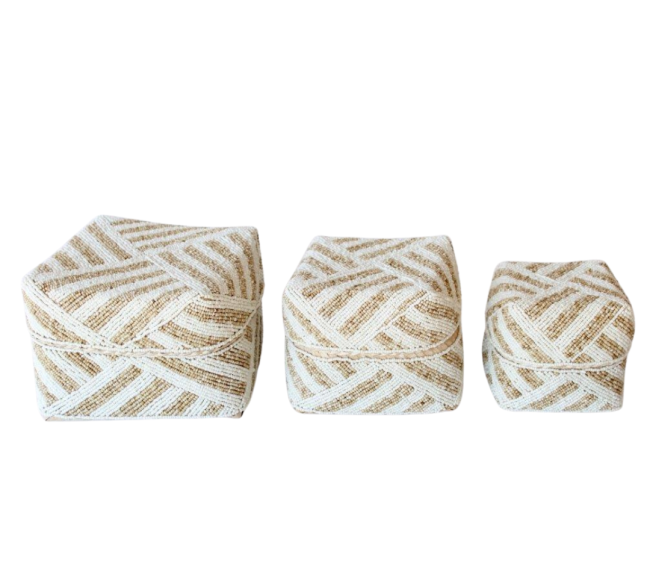 Natural & white stripe beaded offering basket
