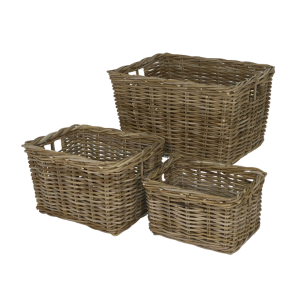 Rattan thick rectangular storage boxes set of 3