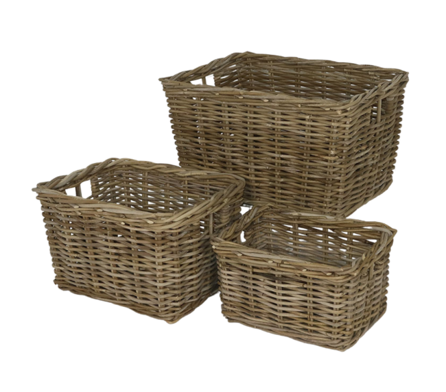 Rattan thick rectangular storage boxes set of 3
