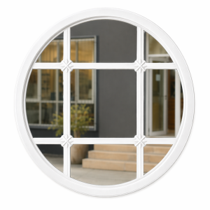 White Grid Round Mirror
