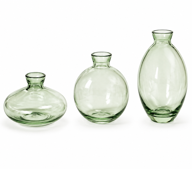 Green Glass Bottle Vase Set