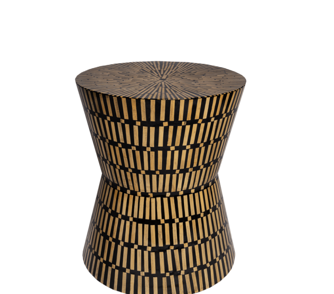 Striped Wood Drum Stool