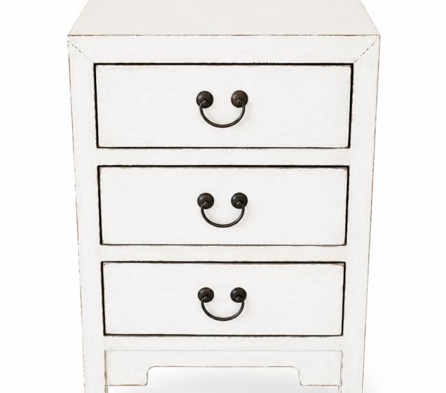 White Painted Three Drawer Bedside