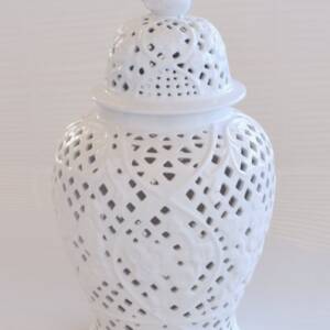 White Pierced Ginger Jar with Bird Lid