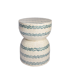 Chevron Inlay Drum Side Table